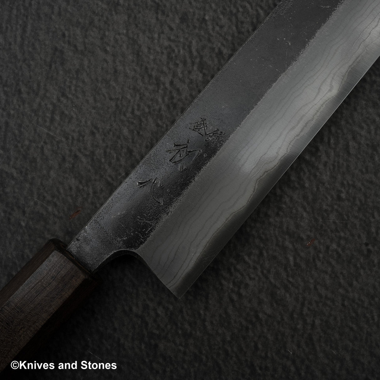 Hatsukokoro Kumokage Blue 2 Kurouchi Damascus K-tip Sujihiki 270mm Black Chacate Handle