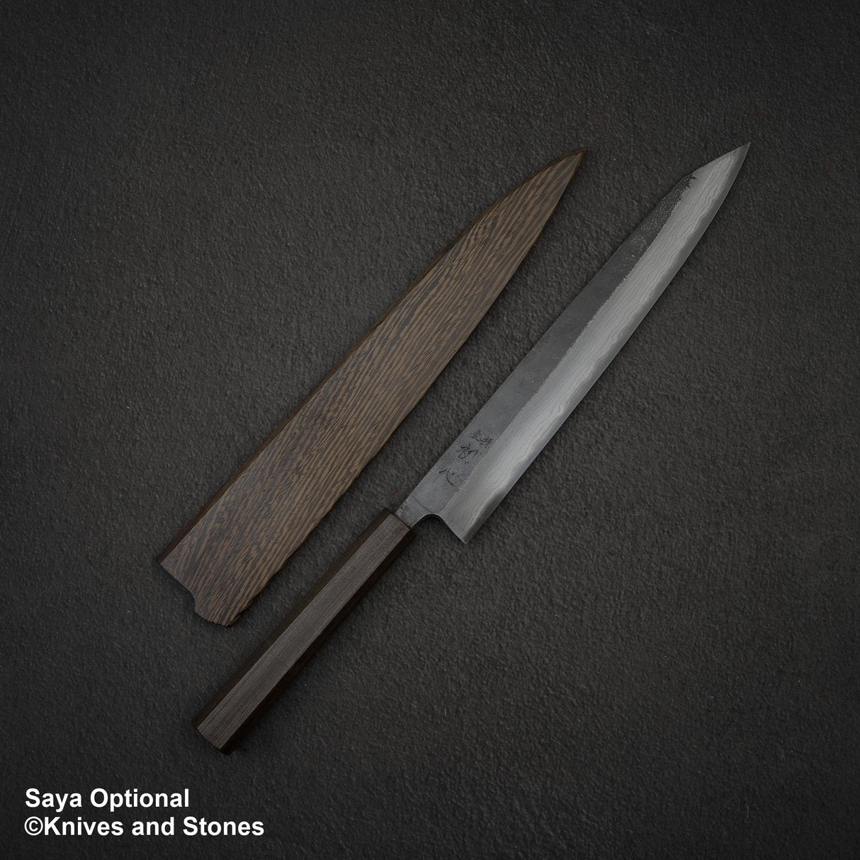 Hatsukokoro Kumokage Blue 2 Kurouchi Damascus K-tip Sujihiki 270mm Black Chacate Handle