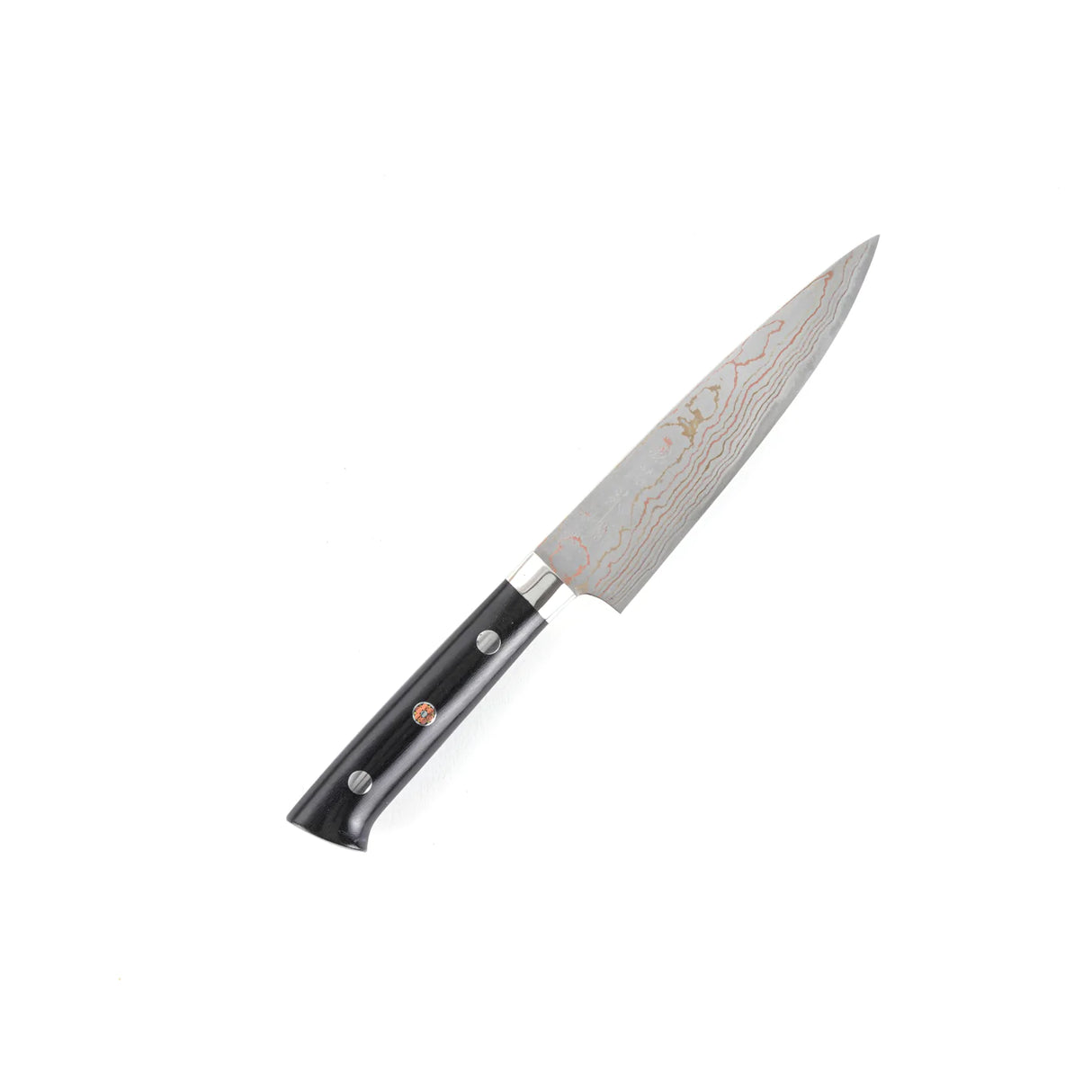 Takeshi Saji Rainbow Damascus Blue 2 Petty 135mm with Black Micarta Handle