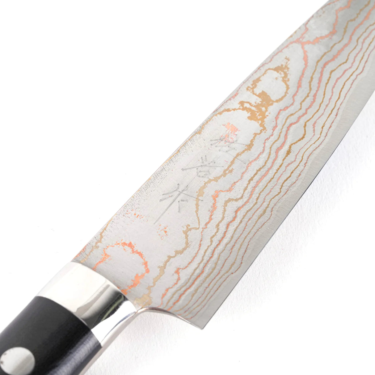 Takeshi Saji Rainbow Damascus Blue 2 Petty 135mm with Black Micarta Handle
