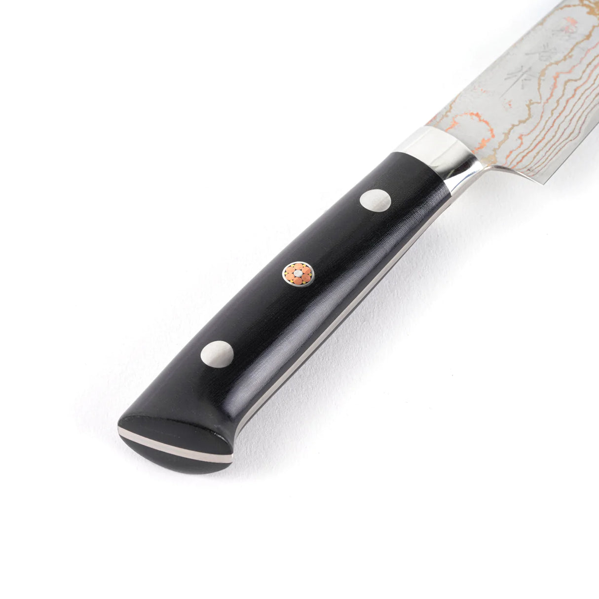 Takeshi Saji Rainbow Damascus Blue 2 Petty 135mm with Black Micarta Handle
