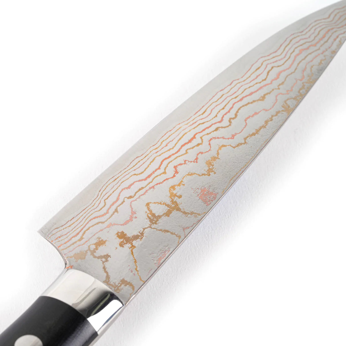 Takeshi Saji Rainbow Damascus Blue 2 Petty 135mm with Black Micarta Handle