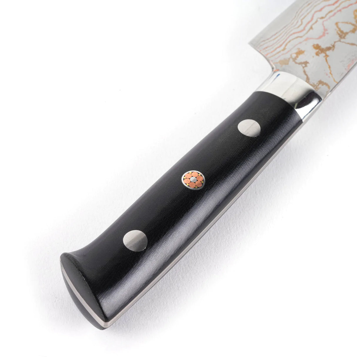 Takeshi Saji Rainbow Damascus Blue 2 Petty 135mm with Black Micarta Handle