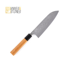 Load image into Gallery viewer, Yoshimi Kato VG10 Etched Black Damascus Santoku 175 mm with K&amp;S Teak wood Handle