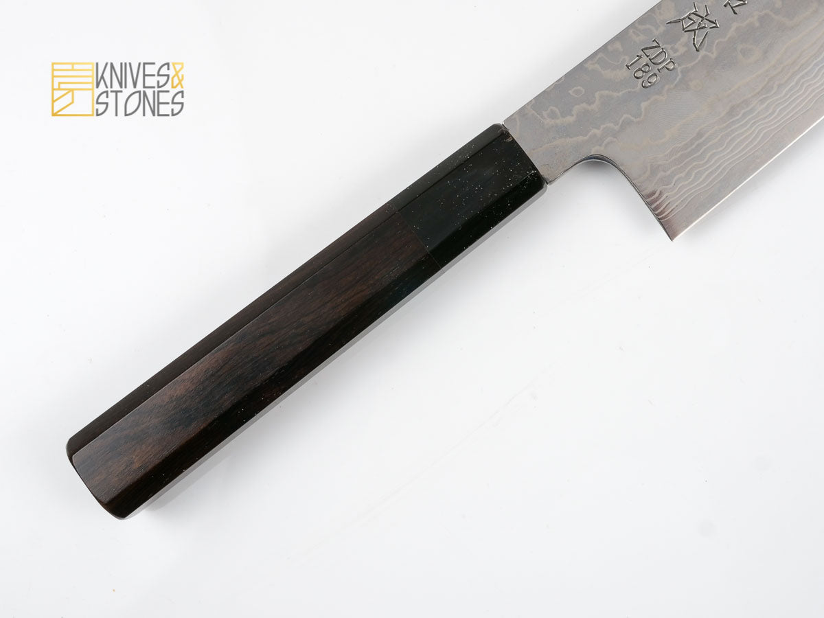 Sukenari ZDP189 Damascus Gyuto 240 mm with K&S Ebony handle and FREE Saya