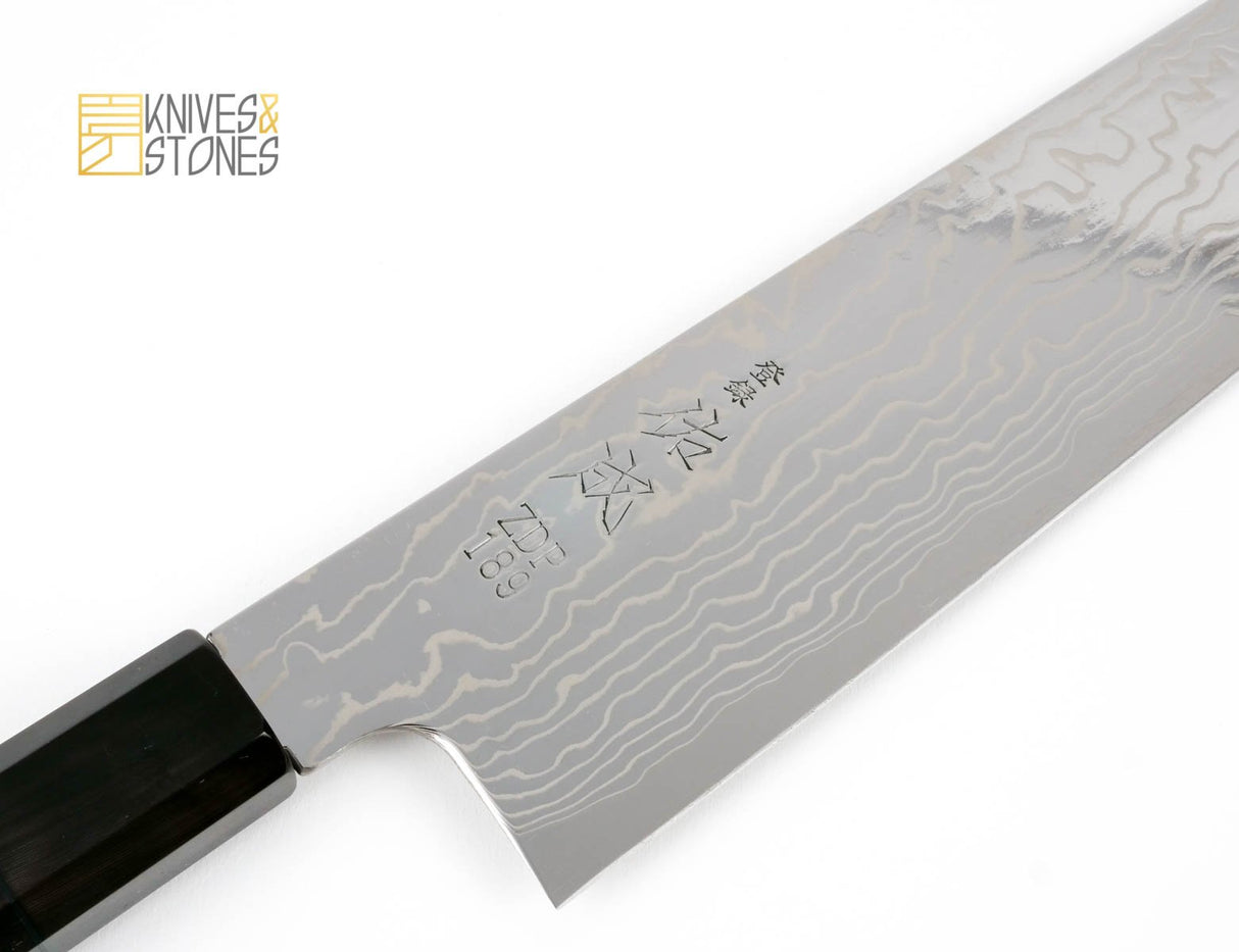 Sukenari ZDP189 K-tip Damascus Gyuto 210 mm with K&S Ebony handle and FREE Saya