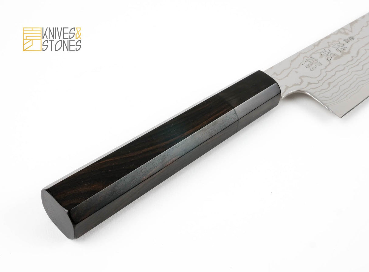 Sukenari ZDP189 K-tip Damascus Gyuto 210 mm with K&S Ebony handle and FREE Saya