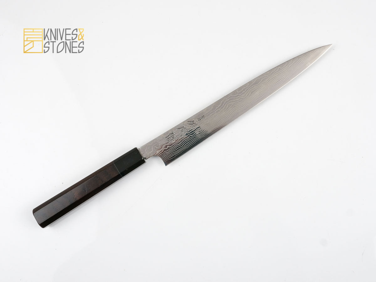 Sukenari ZDP189 Damascus Sujihiki 240 mm with K&S Ebony handle and FREE Saya