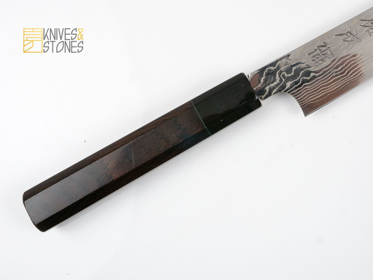 Sukenari ZDP189 Damascus Sujihiki 240 mm with K&S Ebony handle and FREE Saya