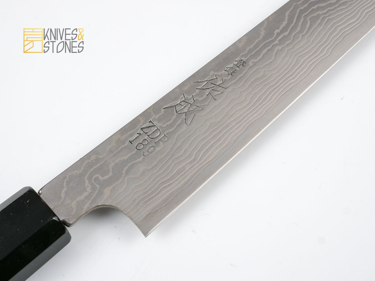 Sukenari ZDP189 Damascus Sujihiki 240 mm with K&S Ebony handle and FREE Saya