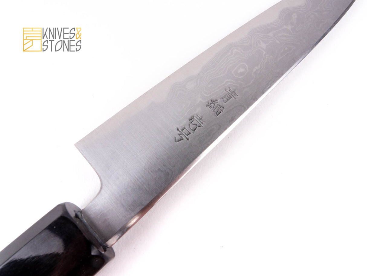 Sentan Blue 1 Damascus Petty 150mm with K&S Ebony handle, by Yoshikazu Tanaka