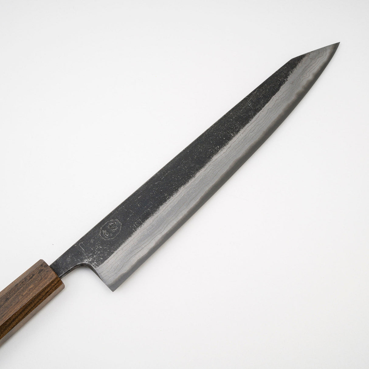 Hatsukokoro Kumokage Blue 2 Kurouchi Damascus K-tip Sujihiki 250mm Black Chacate Handle