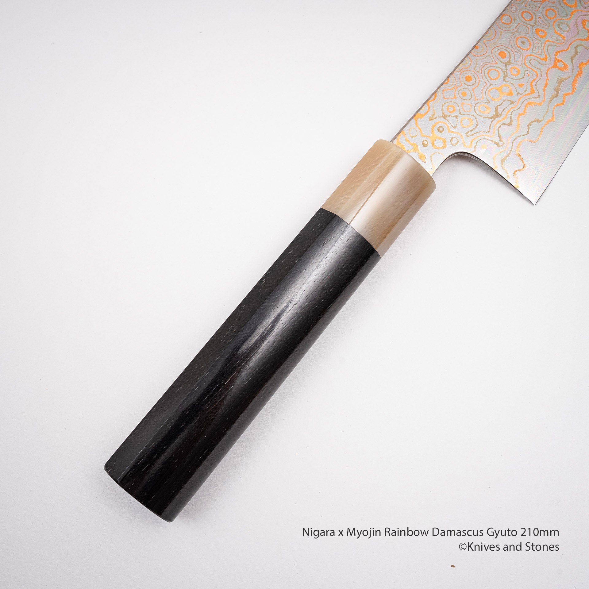 Myojin x Nigara Blue 2 Rainbow Damascus Gyuto 210mm Heart Shaped