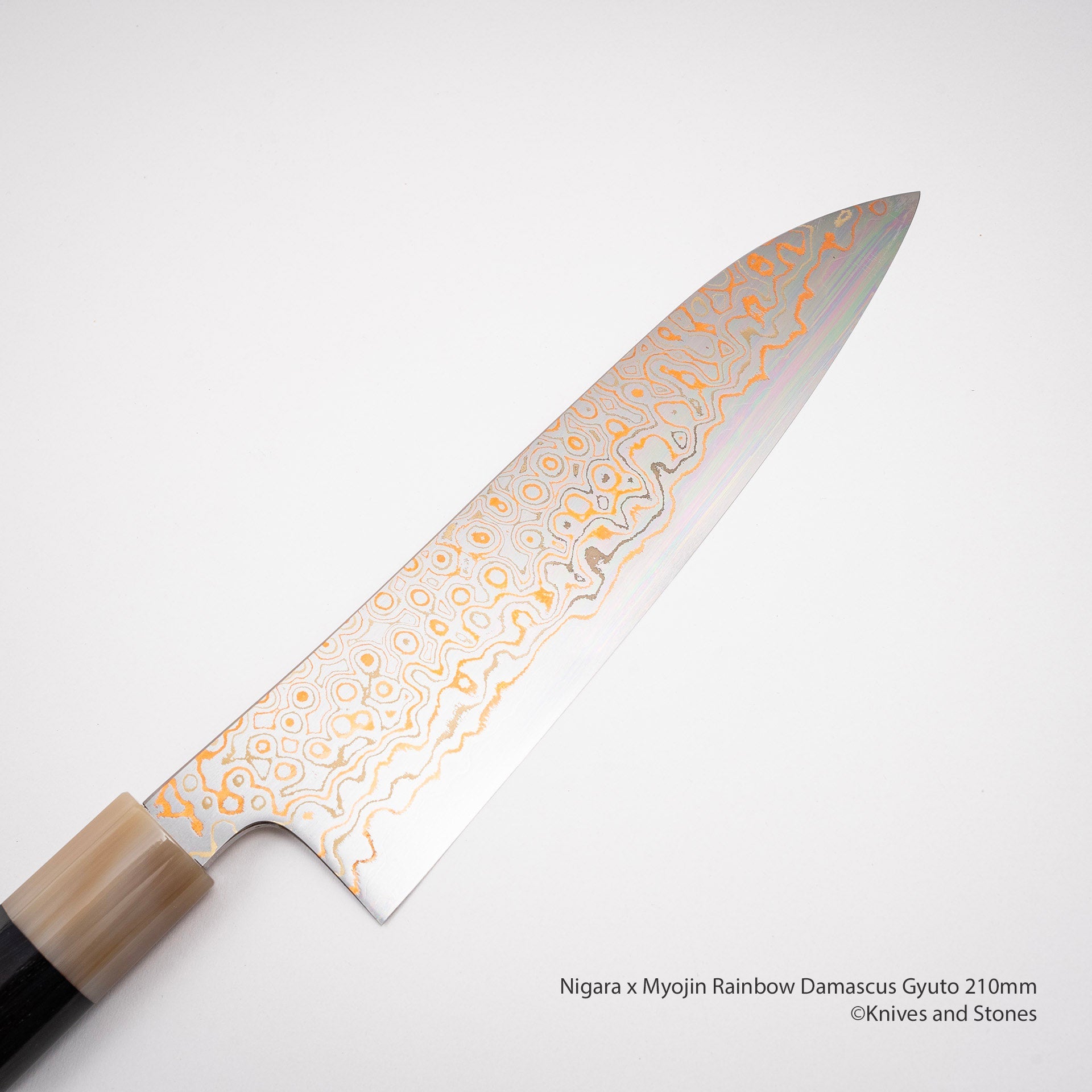 Myojin x Nigara Blue 2 Rainbow Damascus Gyuto 210mm Heart Shaped