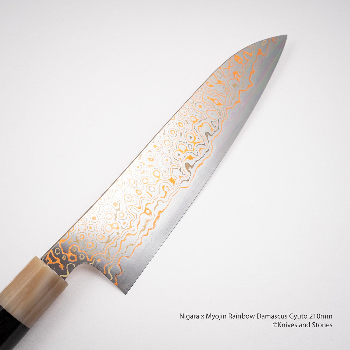 Myojin x Nigara Blue 2 Rainbow Damascus Gyuto 210mm Heart Shaped Handle