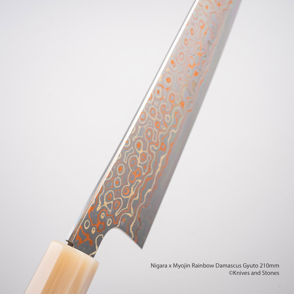 Myojin x Nigara Blue 2 Rainbow Damascus Gyuto 210mm Heart Shaped Handle