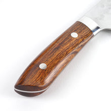 Load image into Gallery viewer, Takeshi Saji SRS13 Hammered Damascus Bunka 180mm with Ironwood Handle