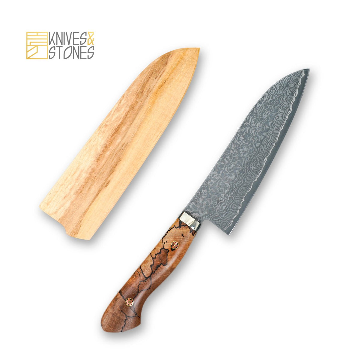 Tanaka SG2/R2 Western Santoku 165mm Spalted Maple with Teak wood saya