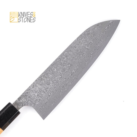 Yoshimi Kato VG10 Etched Black Damascus Santoku 175 mm with K&S Teak wood Handle