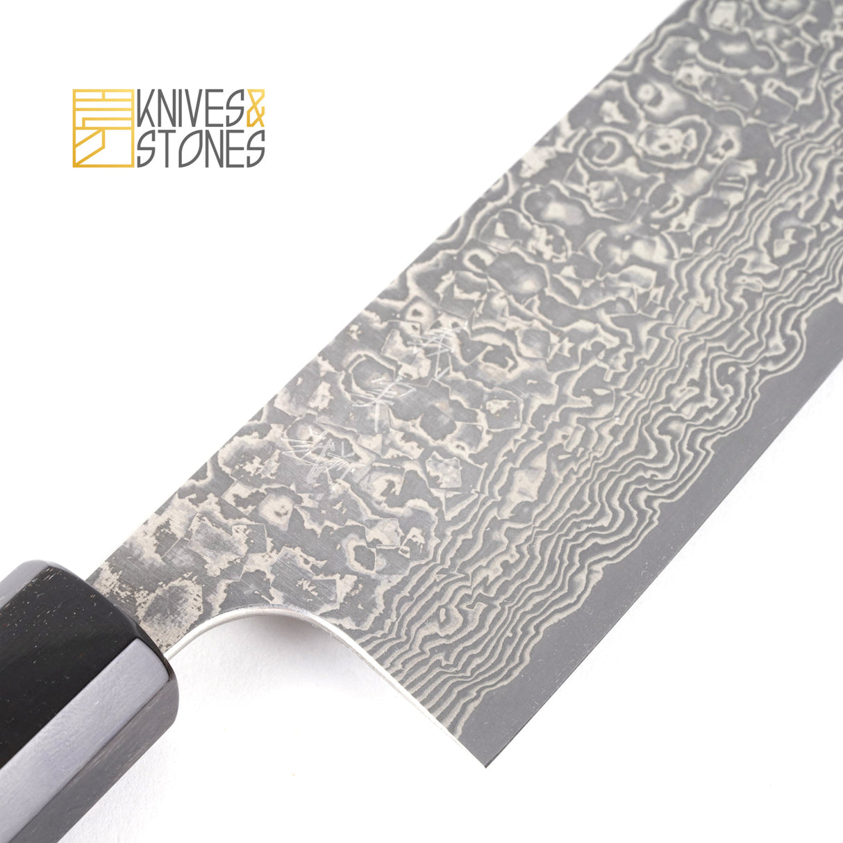 Yoshimi Kato VG10 Etched Black Damascus Santoku 175 mm with K&S Teak wood Handle