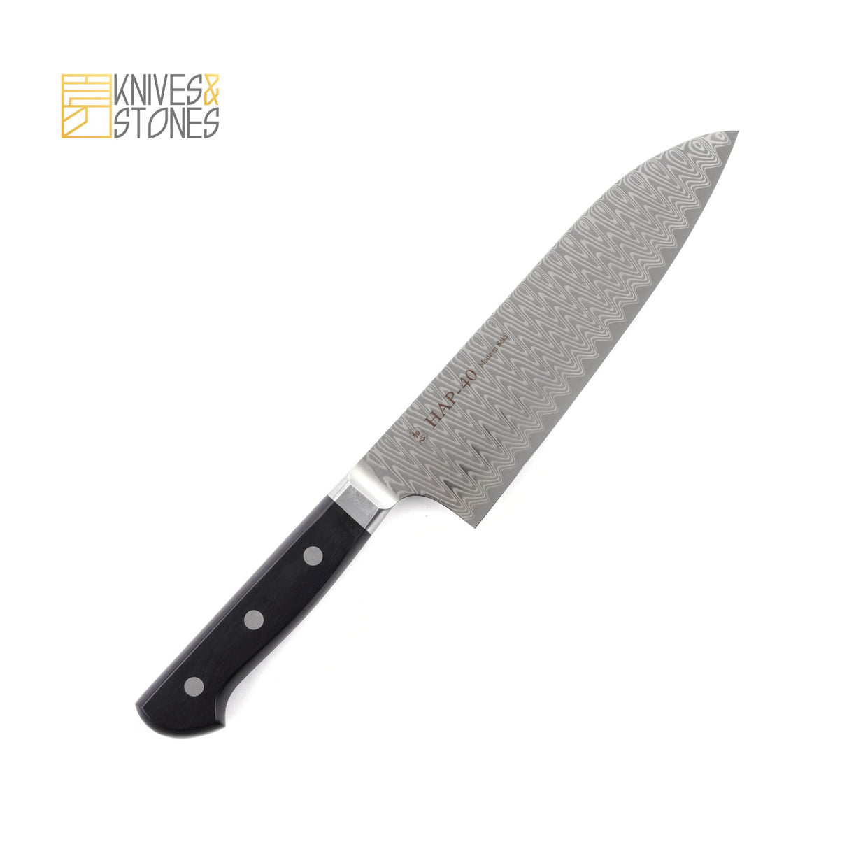 Hatsukokoro HAP-40 Damascus Santoku 180 mm with Western Handle