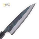 Hatsukokoro Blue 2 Damascus Petty 150mm with Kurouchi Finish and Teak Wood Handle