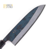 Hatsukokoro Blue 2 Damascus Santoku/Bunka 180mm with Kurouchi Finish and Teak Wood Handle