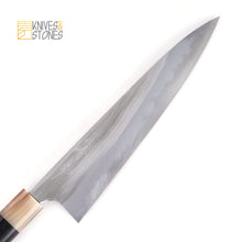 Load image into Gallery viewer, Mazaki Hon-Sanmai Blue 2 Gyuto 210/ 225/ 240 mm, with K&amp;S Heart-shaped Ebony Handle and Wenge Wood Saya