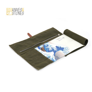 Compact Canvas Knife Roll (4 Slot) - The Great Wave