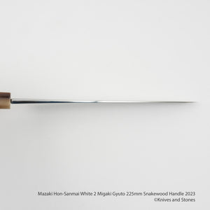 Mazaki Hon-Sanmai White 2 Gyuto 225mm Snakewood Handle 2023