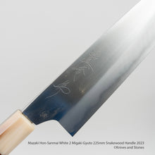 Load image into Gallery viewer, Mazaki Hon-Sanmai White 2 Gyuto 225mm Snakewood Handle 2023