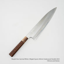 Load image into Gallery viewer, Mazaki Hon-Sanmai White 2 Gyuto 240mm Snakewood Handle 2023 Version