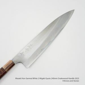 Mazaki Hon-Sanmai White 2 Gyuto 240mm Snakewood Handle 2023 Version