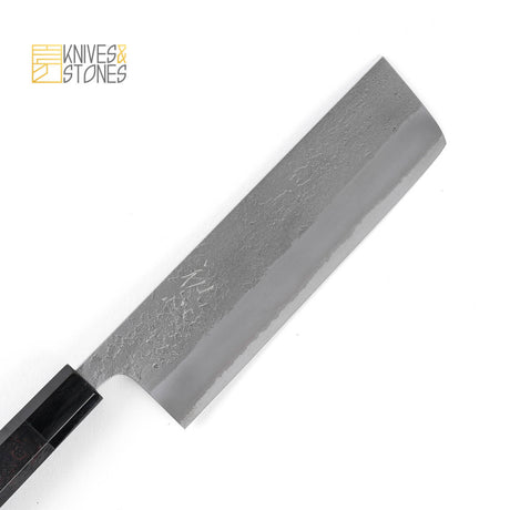 Hatsukokoro White 2 Nashiji Finish Stainless Clad Nakiri 165mm, with K&S Ebony Handle, by Yoshikane