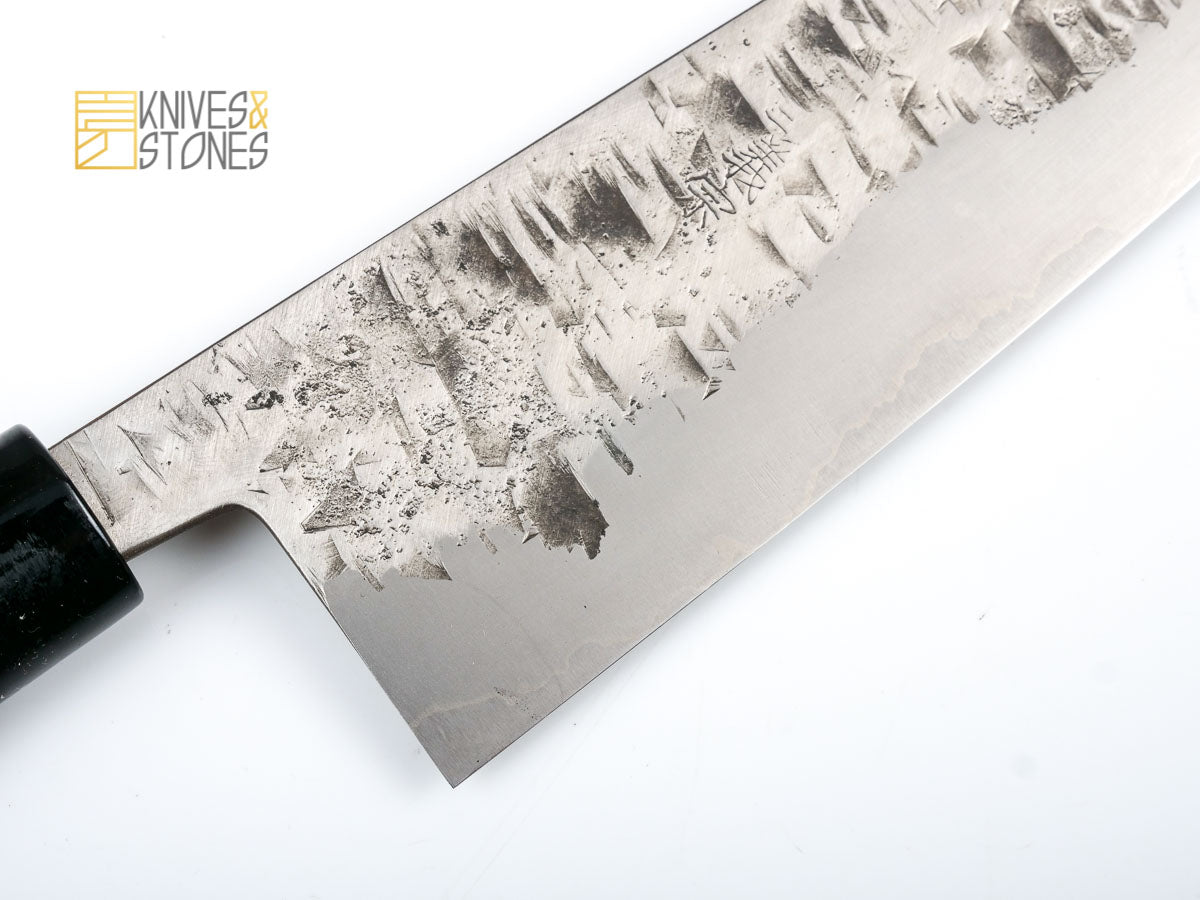 Yoshimune Sanjo White 2 Stainless Clad Gyuto 210 mm Hammered Finish