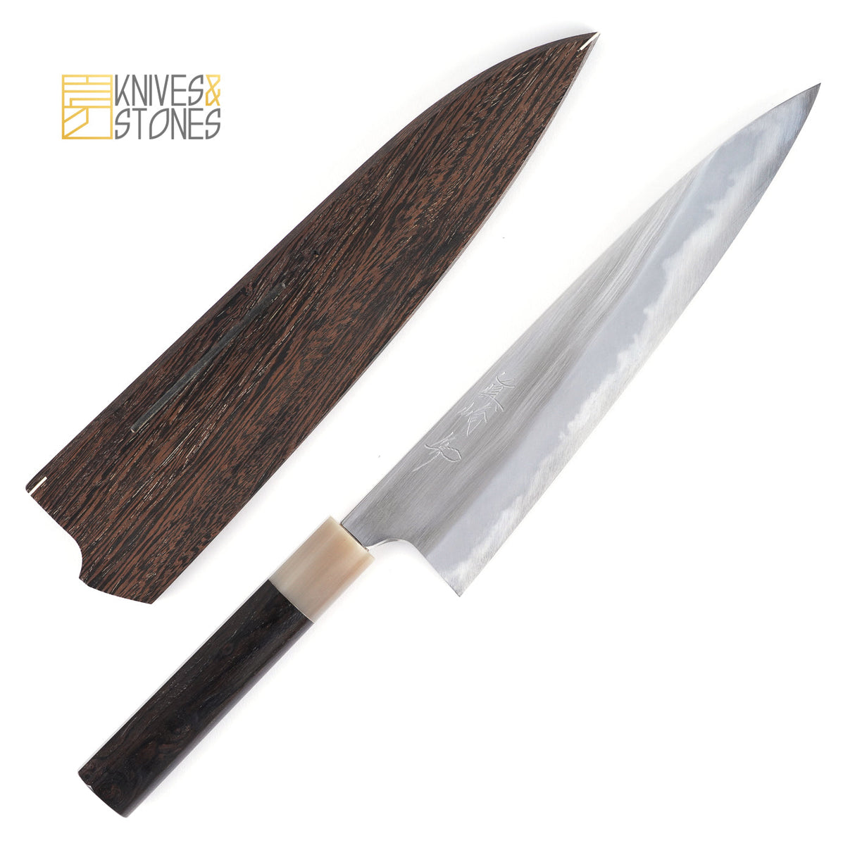 Mazaki Hon-Sanmai Blue 2 Gyuto 210/ 225/ 240 mm, with K&S Heart-shaped Ebony Handle and Wenge Wood Saya